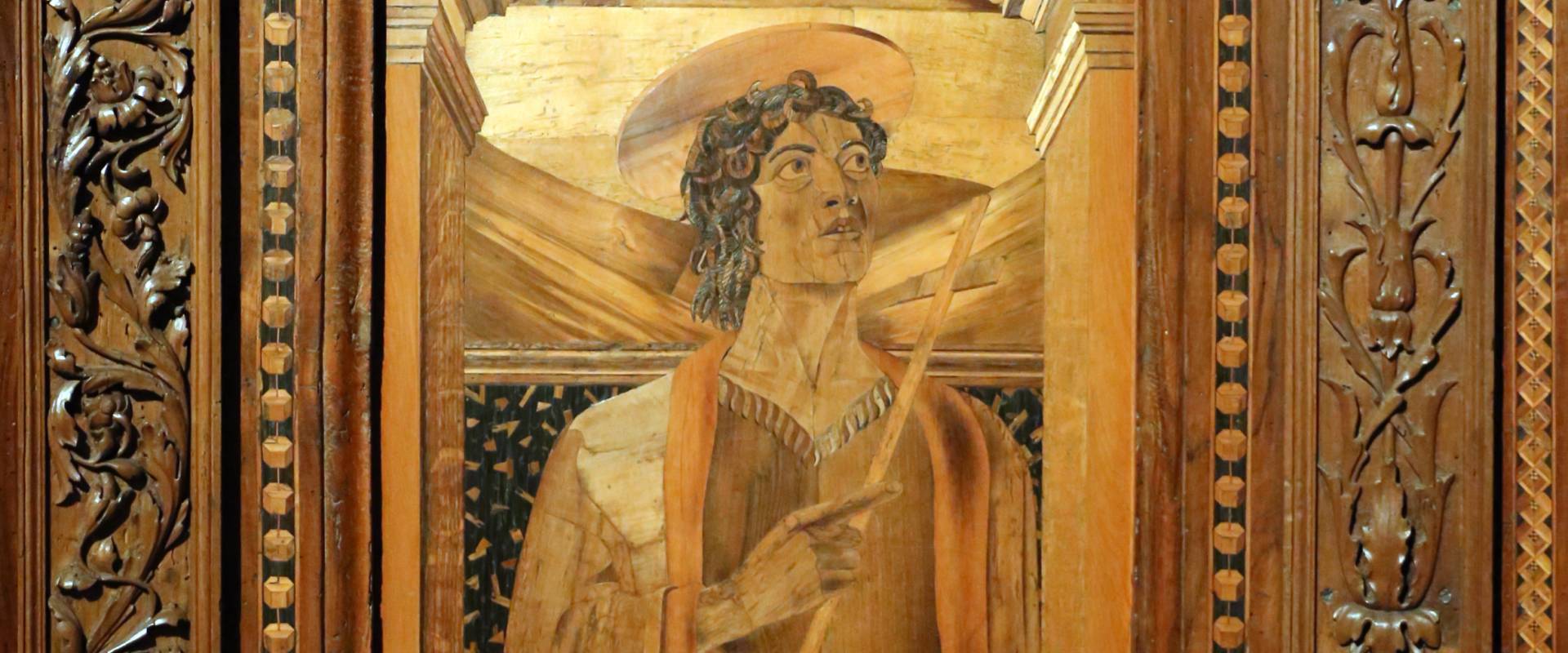 Bernardino da lendinara, due tronetti lignei con vedute di città e i ss. ilario e giovanni battista, 1494, 07 foto di Sailko